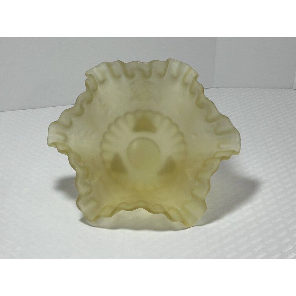Westmoreland Glass Yellow Satin 3 Footed Bowl Double‎ Crimped Edge Paneled Grape
